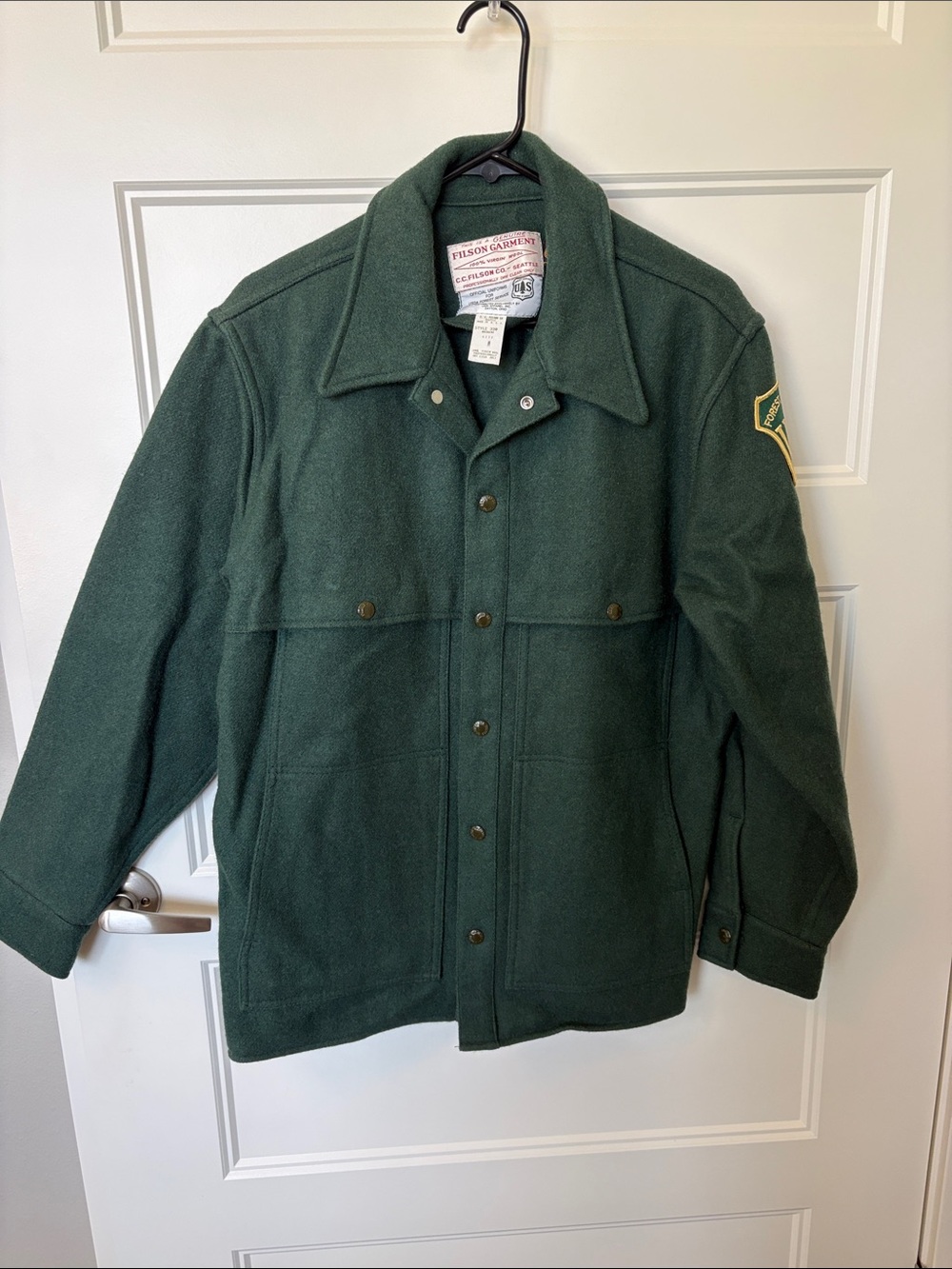 Filson Dark Green 100 % Wool Pea Coat US Forest Service